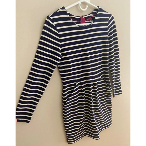 Joules Navy and White Striped Thurwell Knit Jersey Dress Long Sleeve Size 2 - Picture 4 of 12
